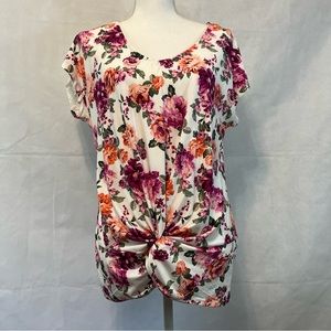 Bobbie Brooks Women’s Top Lace Floral Knotted Front Short Sleeve Size Medium